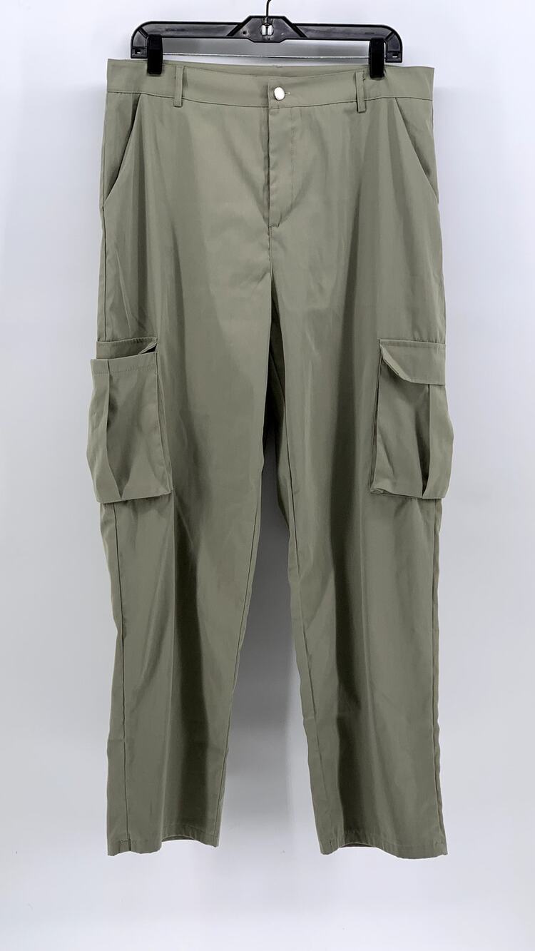 BLUSH MARK Women's Olive Green Solid Cargo Straight-Leg Pants SZ XL